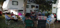 RV Club members vist at a get together in the California Delta
