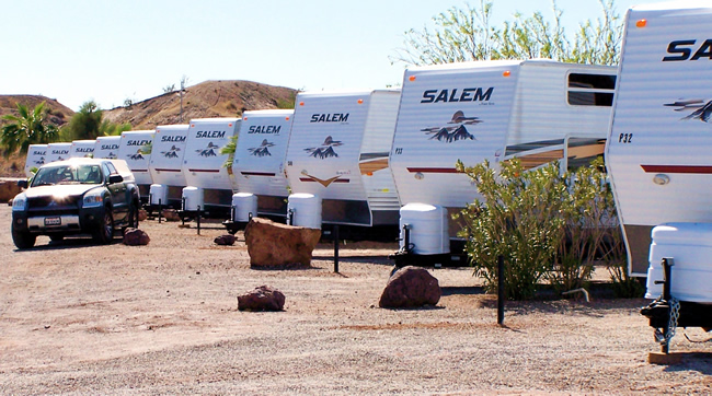 Travel trailers entals at Eerald Cove RV Resort Parker, Arizona